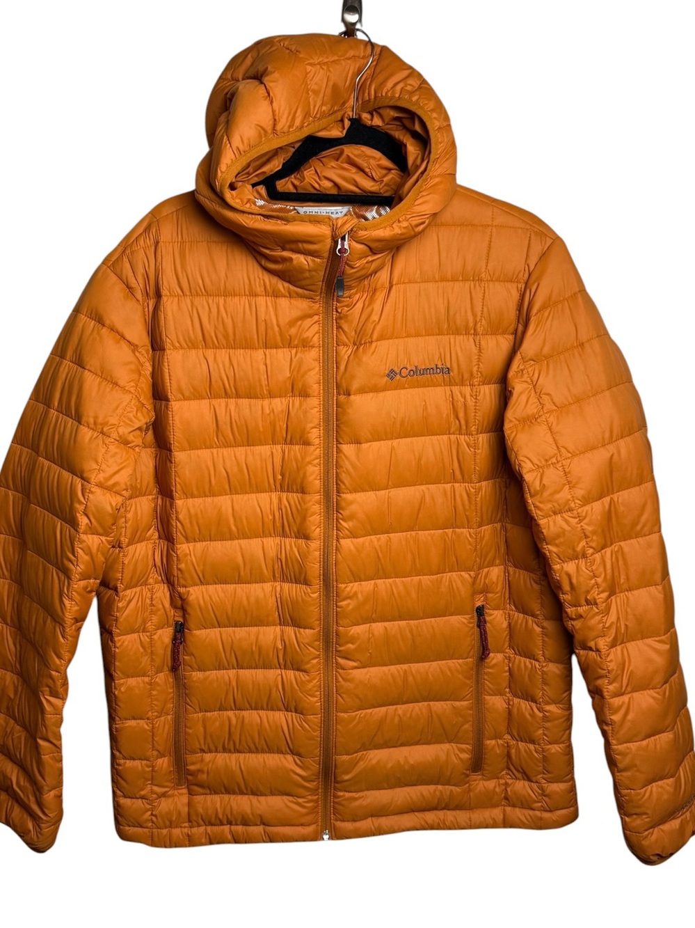 Columbia Down Jacket Men L Voodoo Falls 590 TD Turbodown Orange Lightweight Hood - Picture 2 of 14